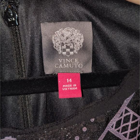 Vince Camuto Women's Black Purple Geometric Print Glitter Shift Dress 14 - Picture 9 of 16